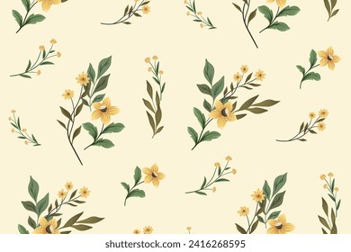 Seamless floral pattern, vintage flower print with watercolor wild flowers. Elegant botanical design: hand drawn flowers, leaves, herbs abstract on a light background. Vector wallpaper, textile.