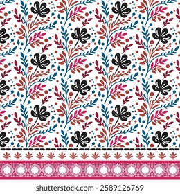 seamless floral pattern with vintage inspired border for poster and digital print designs
