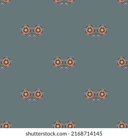 Seamless floral pattern with vintage motifs. On blue background.