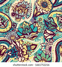 Nahtlose Blumenmuster im orientalischen Paisley-Stil. Dekoratives Fantasy-Blumenmuster mit Blumenelementen für Stoff, Tapeten, Tapeten.
