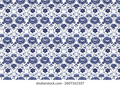 Seamless floral pattern with vintage ornamental design in vector illustration.