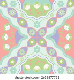 Seamless floral pattern with vintage pink flowers, butterflies, and birds, a decorative vector illustration for textile design or spring wallpaper