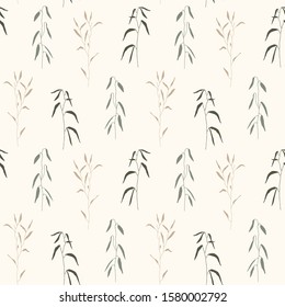 Seamless floral pattern in vintage style. Leaves and plants. Botanical illustration. Hand drawn vector pattern for card, poster, flyer, home decor, fabric and textile