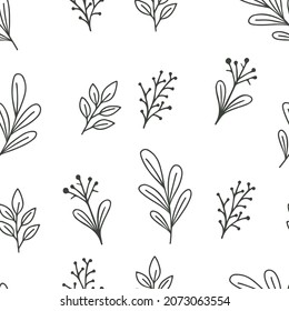 Seamless floral pattern in vintage style. Herbal botany pattern. Nature leaf. Flora wallpaper. Ditsy fashion print. 