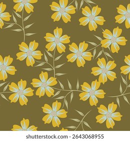 Patrón floral sin fisuras, estilo vintage ditsy impresión con ramas de flores decorativas. Abstractas composición de ramitas finas con flores y hojas sobre fondo rojo. Ilustración vectorial.