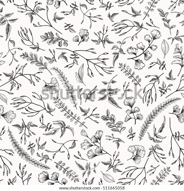 Seamless Floral Pattern Vintage Style Leaves Stock Vector Royalty