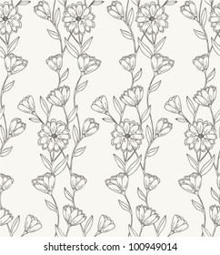 Seamless floral pattern with vintage stylized bindweed flower. Monochrome