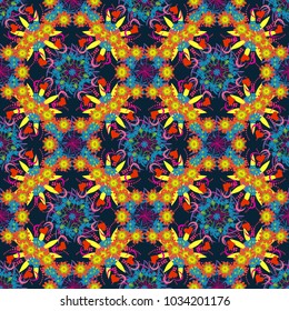 Seamless floral pattern. Vintage vector ornament in black, orange and blue tones. Use for wallpaper, printing on the packaging paper, textiles.