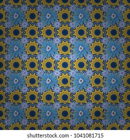 Seamless floral pattern. Vintage vector ornament in yellow, black and blue tones. Use for wallpaper, printing on the packaging paper, textiles.