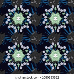 Seamless floral pattern. Vintage vector ornament in black, gray and blue tones. Use for wallpaper, printing on the packaging paper, textiles.