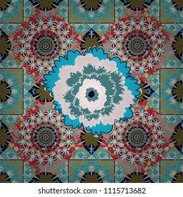 Seamless floral pattern. Vintage vector ornament in beige, green and blue tones. Use for wallpaper, printing on the packaging paper, textiles.