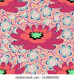 Seamless floral pattern. Vintage vector ornament in blue, pink and beige tones. Use for wallpaper, printing on the packaging paper, textiles.