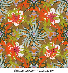 Seamless floral pattern. Vintage vector ornament in brown, yellow and orange tones. Use for wallpaper, printing on the packaging paper, textiles.