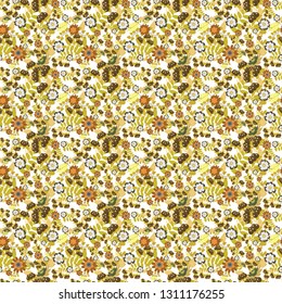 Seamless floral pattern. Vintage vector ornament in white, brown and yellow tones. Use for wallpaper, printing on the packaging paper, textiles.