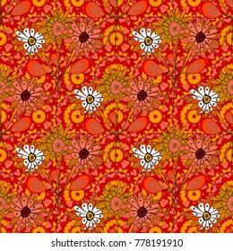 Seamless floral pattern. Vintage vector ornament in yellow, orange and pink tones. Use for wallpaper, printing on the packaging paper, textiles.