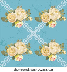 Patrón floral sin fisuras con rosas blancas vintage Ilustración vectorial