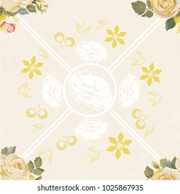 Seamless floral pattern with vintage white roses Vector Illustration