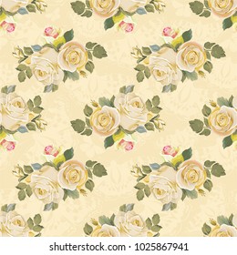 Seamless floral pattern with vintage white roses Vector Illustration