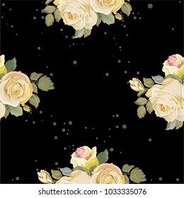 Seamless floral pattern with vintage white roses Vector Illustration