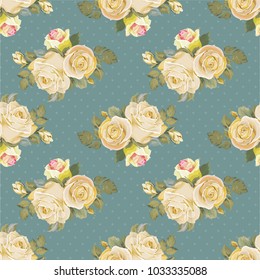 Seamless floral pattern with vintage white roses Vector Illustration