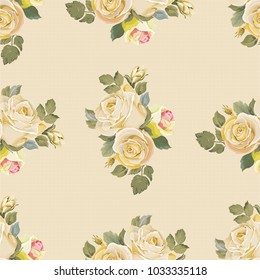 Seamless floral pattern with vintage white roses Vector Illustration