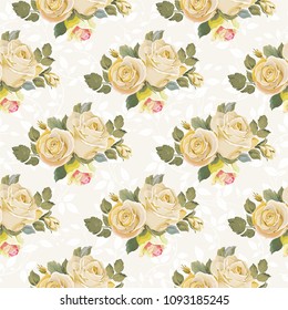 Seamless floral pattern with vintage white roses Vector Illustration