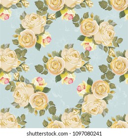 Seamless floral pattern with vintage white roses Vector Illustration