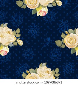 Seamless floral pattern with vintage white roses Vector Illustration