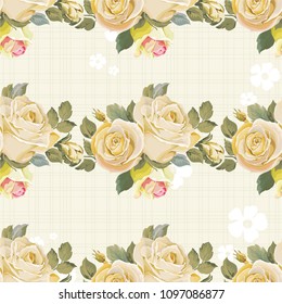 Seamless floral pattern with vintage white roses Vector Illustration