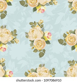 Seamless floral pattern with vintage white roses Vector Illustration