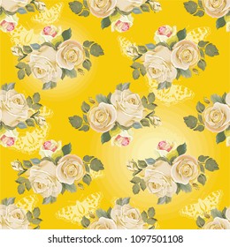 Seamless floral pattern with vintage white roses Vector Illustration