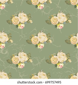Patrón floral sin fisuras con rosas blancas vintage Vector Ilustración EPS8