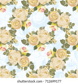 Seamless floral pattern with vintage white roses Vector Illustration EPS8