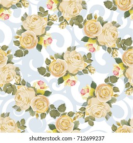 Seamless floral pattern with vintage white roses Vector Illustration EPS8