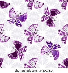 Seamless floral pattern with violet butterflies and flowers(vector)