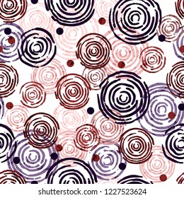 Seamless floral pattern. Violet and pink imprints of roses on a white background. Print for textiles. Vector illustration.