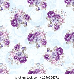 Seamless floral pattern with violet roses Vector Illustration