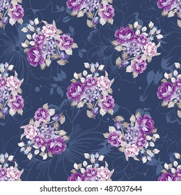 Seamless floral pattern with violet roses Vector Illustration EPS8

