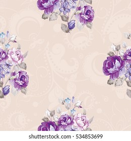 Seamless floral pattern with violet roses Vector Illustration EPS8