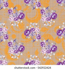 Patrón floral sin fisuras con rosas violetas Vector Ilustración EPS8
