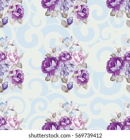 Seamless floral pattern with violet roses Vector Illustration EPS8