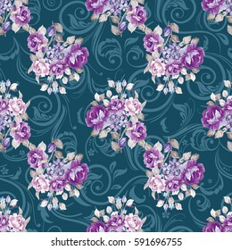 Seamless floral pattern with violet roses Vector Illustration EPS8