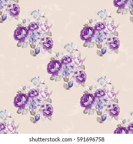 Seamless floral pattern with violet roses Vector Illustration EPS8