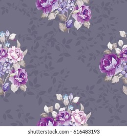 Patrón floral sin fisuras con rosas violetas Vector Ilustración EPS8