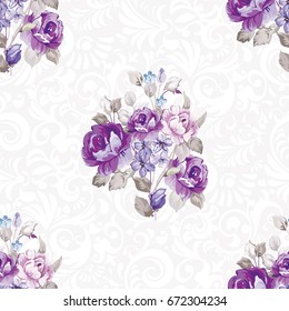 Seamless floral pattern with violet roses Vector Illustration EPS8