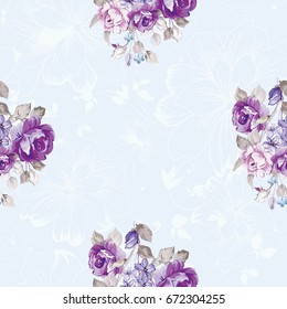 Seamless floral pattern with violet roses Vector Illustration EPS8