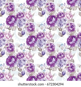 Seamless floral pattern with violet roses Vector Illustration EPS8