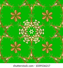 Seamless floral pattern. Wallpaper baroque, damask. Seamless vector background. Graphic modern seamless pattern on green, brown and yellow colors.