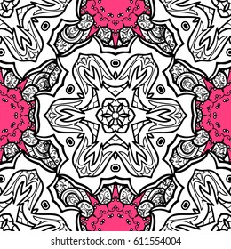 Seamless floral pattern. Wallpaper baroque, damask. Seamless vector background. Graphic modern seamless pattern on pink background.