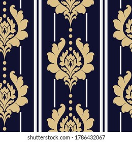 Seamless floral pattern, wallpaper texture, background pattern in retro style. Sample template. Beige, dark blue and white colors. For fabrics, covers, posters, interior design or wallpaper. Vector